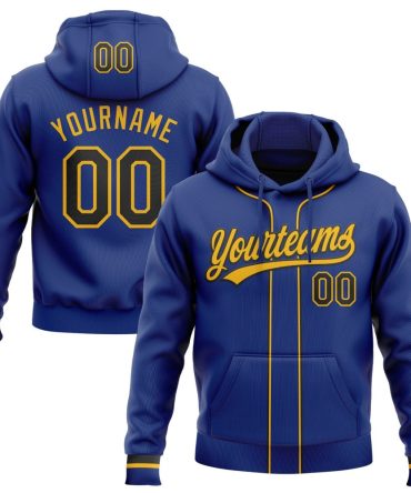 Custom Royal Black-Gold Baseball Pullover Sweatshirt Hoodie, Gift For Football, Baseball, Hockey, Basketball, Softball & Rugby Fans