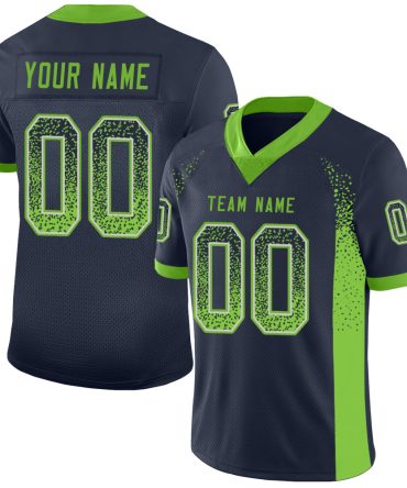 Custom Navy Neon Green-Gray Drift Fashion Football Jersey, Gift For Football Fans