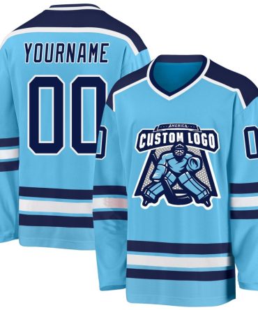 Custom Sky Blue Navy-White Hockey Jersey, Gift For Hockey Fans