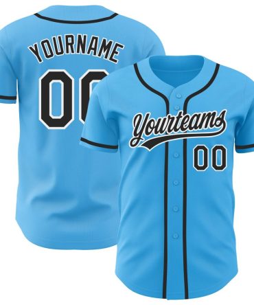Custom Sky Blue Black-White Baseball Jersey, Gift For Baseball Fans