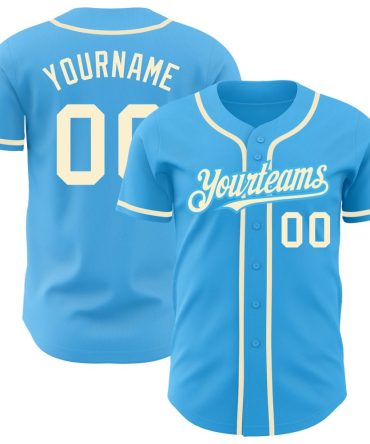 Custom Sky Blue Cream Baseball Jersey, Gift For Baseball Fans