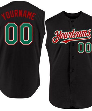 Custom Black Kelly Green-Red Sleeveless Baseball Jersey, Gift For Baseball Fans