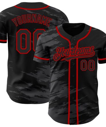 Custom Black Steel Gray Splash Ink Red Baseball Jersey, Gift For Baseball Fans