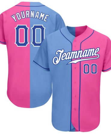 Custom Pink Royal-Light Blue Split Fashion Baseball Jersey, Gift For Baseball Fans