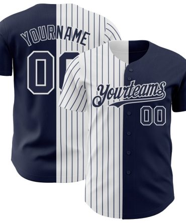 Custom Navy White-Navy Pinstripe Split Fashion Baseball Jersey, Gift For Baseball Fans