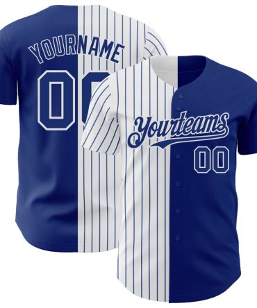Custom Royal White-Royal Pinstripe Split Fashion Baseball Jersey, Gift For Baseball Fans