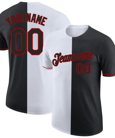 Custom Black White-Red Split Fashion Performance T-Shirt, For Football, Baseball, Hockey, Basketball, Softball & Rugby Fans