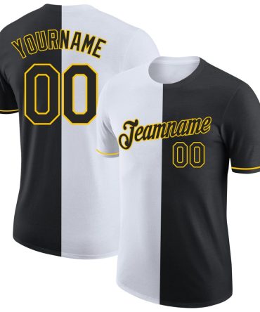 Custom Black White-Yellow Split Fashion Performance T-Shirt, For Football, Baseball, Hockey, Basketball, Softball & Rugby Fans