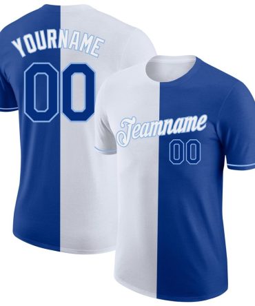 Custom Royal White-Light Blue Split Fashion Performance T-Shirt, For Football, Baseball, Hockey, Basketball, Softball & Rugby Fans