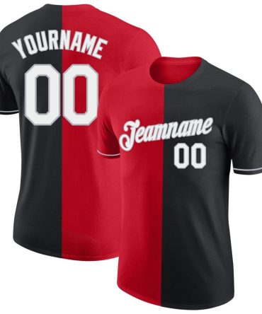 Custom Black Red-Gray Split Fashion Performance T-Shirt, For Football, Baseball, Hockey, Basketball, Softball & Rugby Fans