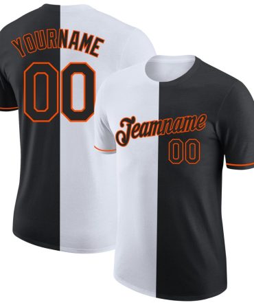 Custom Black White-Orange Split Fashion Performance T-Shirt, For Football, Baseball, Hockey, Basketball, Softball & Rugby Fans