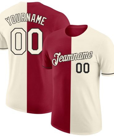 Custom Cream Crimson-Black Split Fashion Performance T-Shirt, For Football, Baseball, Hockey, Basketball, Softball & Rugby Fans