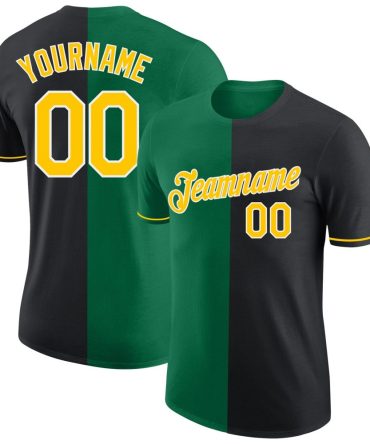Custom Black Yellow-Kelly Green Split Fashion Performance T-Shirt, For Football, Baseball, Hockey, Basketball, Softball & Rugby Fans