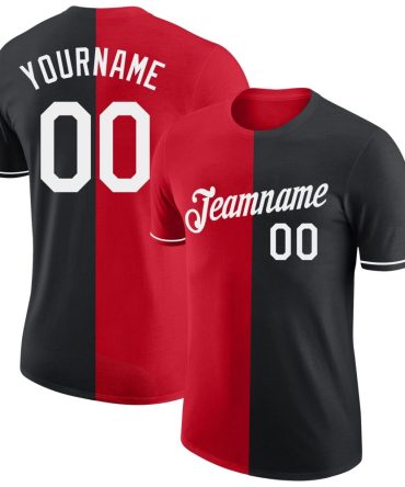 Custom Black White-Red Split Fashion Performance T-Shirt, For Football, Baseball, Hockey, Basketball, Softball & Rugby Fans