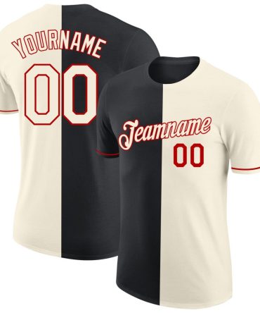 Custom Cream Black-Red Split Fashion Performance T-Shirt, For Football, Baseball, Hockey, Basketball, Softball & Rugby Fans