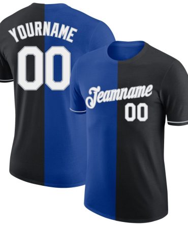 Custom Black Royal-Gray Split Fashion Performance T-Shirt, For Football, Baseball, Hockey, Basketball, Softball & Rugby Fans