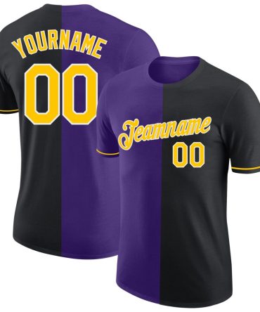 Custom Black Yellow-Purple Split Fashion Performance T-Shirt, For Football, Baseball, Hockey, Basketball, Softball & Rugby Fans