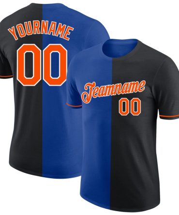 Custom Black Orange-Royal Split Fashion Performance T-Shirt, For Football, Baseball, Hockey, Basketball, Softball & Rugby Fans