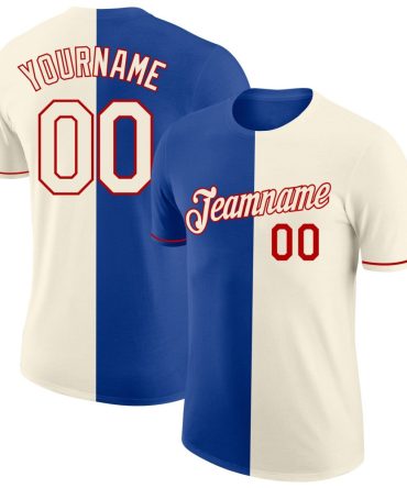 Custom Cream Royal-Red Split Fashion Performance T-Shirt, For Football, Baseball, Hockey, Basketball, Softball & Rugby Fans
