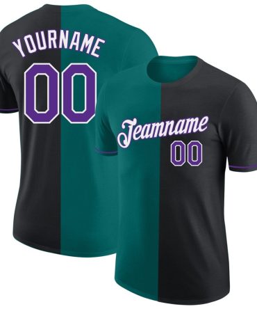 Custom Black Purple-Teal Split Fashion Performance T-Shirt, For Football, Baseball, Hockey, Basketball, Softball & Rugby Fans