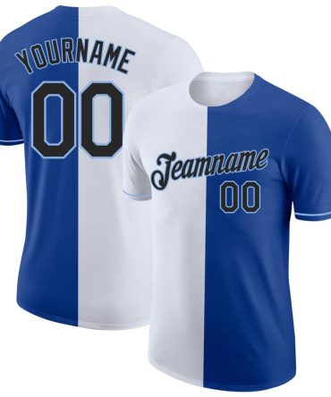 Custom Royal Black-Light Blue Split Fashion Performance T-Shirt, For Football, Baseball, Hockey, Basketball, Softball & Rugby Fans