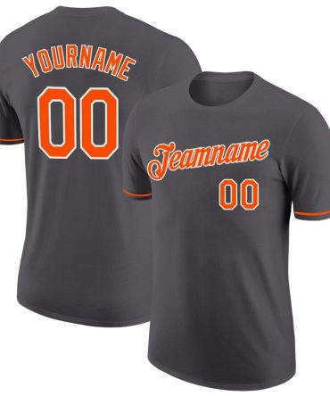 Custom Steel Gray Orange-White Performance T-Shirt, For Football, Baseball, Hockey, Basketball, Softball & Rugby Fans