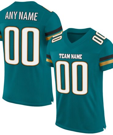 Custom Teal White-Old Gold Football Jersey, Gift For Football Fans