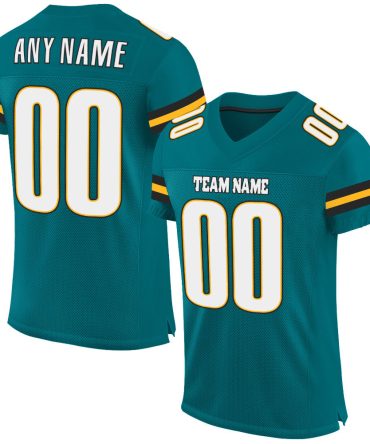Custom Teal White-Gold Football Jersey, Gift For Football Fans