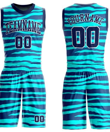 Custom Teal Navy-White Round Neck Basketball Uniform Jersey, Gift For Basketball Fans
