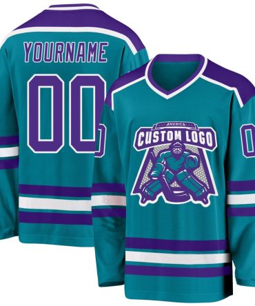 Custom Teal Purple-White Hockey Jersey, Gift For Hockey Fans