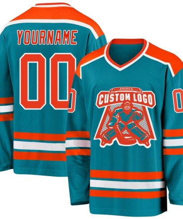 Custom Teal Orange-White Hockey Jersey, Gift For Hockey Fans