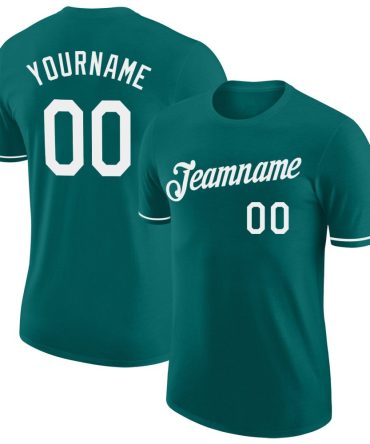 Custom Teal White Performance T-Shirt, For Football, Baseball, Hockey, Basketball, Softball & Rugby Fans