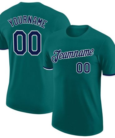 Custom Teal Navy-White Performance T-Shirt, For Football, Baseball, Hockey, Basketball, Softball & Rugby Fans