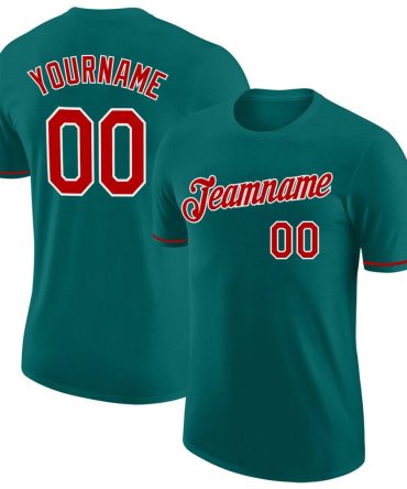 Custom Teal Red-White Performance T-Shirt, For Football, Baseball, Hockey, Basketball, Softball & Rugby Fans