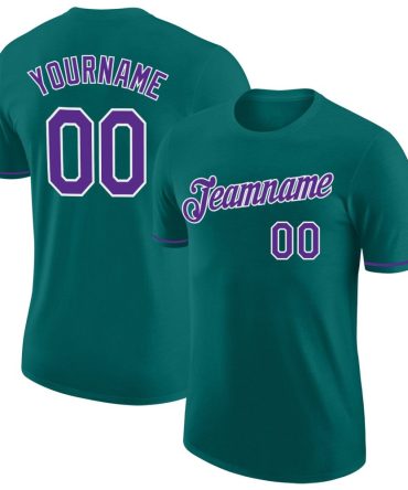 Custom Teal Purple-White Performance T-Shirt, For Football, Baseball, Hockey, Basketball, Softball & Rugby Fans
