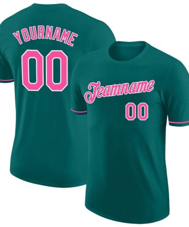 Custom Teal Pink-White Performance T-Shirt, For Football, Baseball, Hockey, Basketball, Softball & Rugby Fans