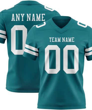 Custom Teal White Authentic Football Jersey, Gift For Football Fans