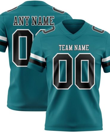 Custom Teal Black-White Authentic Football Jersey, Gift For Football Fans