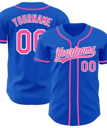 Custom Thunder Blue Pink-White Baseball Jersey, Gift For Baseball Fans