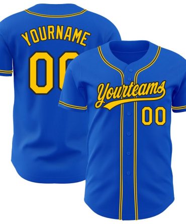 Custom Thunder Blue Yellow-Black Baseball Jersey, Gift For Baseball Fans
