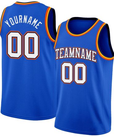Custom Thunder Blue White Navy Orange-Gold Basketball Jersey, Gift For Basketball Fans