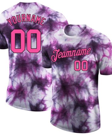 Custom Tie Dye Pink-Black 3D Performance T-Shirt, For Football, Baseball, Hockey, Basketball, Softball & Rugby Fans