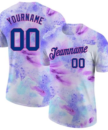 Custom Tie Dye Royal-Pink 3D Performance T-Shirt, For Football, Baseball, Hockey, Basketball, Softball & Rugby Fans
