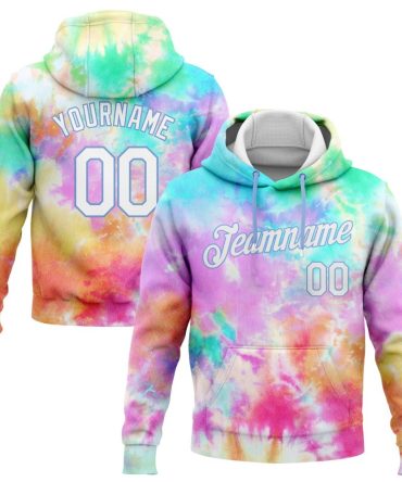 Custom Tie Dye White-Light Blue 3D Rainbow Sports Pullover Sweatshirt Hoodie, Gift For Football, Baseball, Hockey, Basketball, Softball & Rugby Fans
