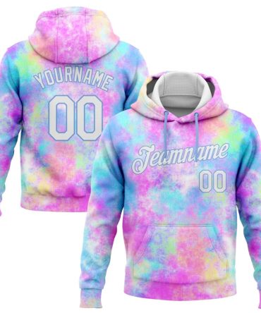 Custom Tie Dye White-Light Blue 3D Watercolor Gradient Sports Pullover Sweatshirt Hoodie, Gift For Football, Baseball, Hockey, Basketball, Softball & Rugby Fans