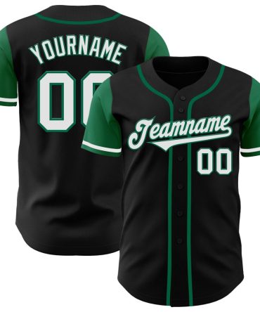 Custom Black White-Kelly Green Two Tone Baseball Jersey, Gift For Baseball Fans