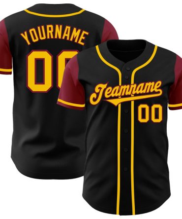 Custom Black Gold-Crimson Two Tone Baseball Jersey, Gift For Baseball Fans