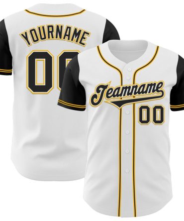 Custom White Black-Gold Two Tone Baseball Jersey, Gift For Baseball Fans