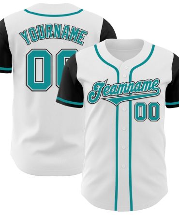 Custom White Teal-Black Two Tone Baseball Jersey, Gift For Baseball Fans