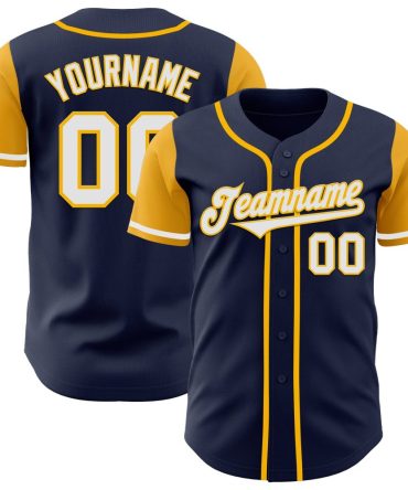 Custom Navy White-Gold Two Tone Baseball Jersey, Gift For Baseball Fans